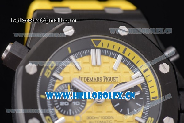 Audemars Piguet Royal Oak Offshore Diver Chronograph Clone AP Calibre 3126 Automatic PVD Case Yellow Dial Yellow Rubber Strap and Stick Markers (EF) - Click Image to Close